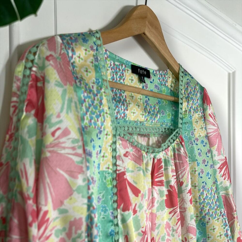 Fate Boho Pastel Patchwork Floral Blouse - Picture 5 of 11